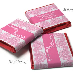 Mehndi / Wedding Chocolates Personalised Favours Neapolitan Chocolates Baby Pink Banner Red