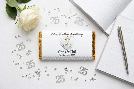 Personalised Silver Wedding Anniversary Galaxy Chocolate Bar | 25th Party Favours | Custom Guest Treat V1