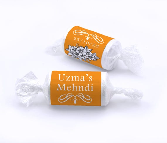 Mehndi Wedding Sweets - Personalised Favours - Love Heart Sweets, Mehndi GIFTS - V1 - Orange