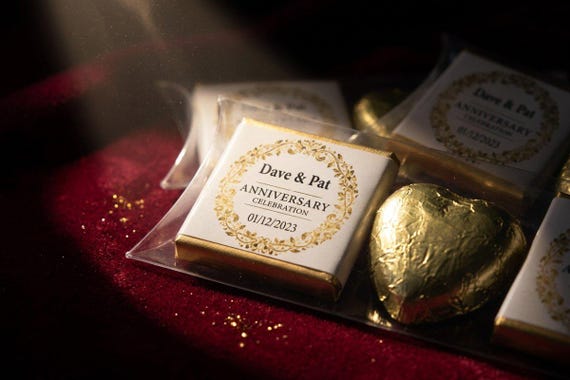 Personalised Golden Anniversary Trio Pack Chocolates | Custom 50th Wedding Celebration Favours for Guests | Elegant Party Treats & Gifts V3