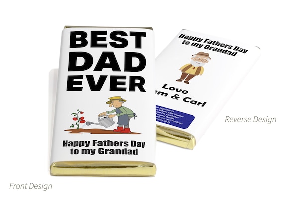 Best Dad / Grandad  Chocolate Bars - Personalised Favours - 80g Milk Chocolate Bars in Gold & Silver Foils - V1