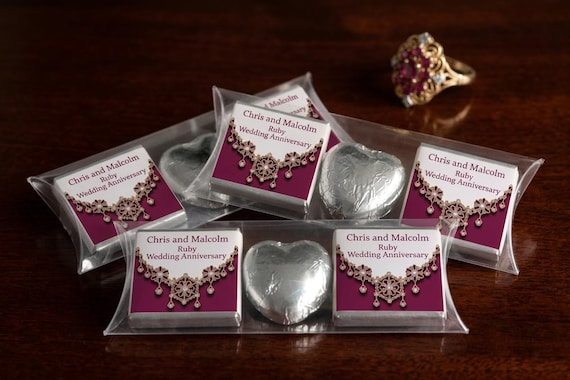 Ruby Wedding Anniversary Trio Pack Favours | Personalised 40th Wedding Chocolates | Customisable Party Gifts | Neapolitan Squares & Hearts