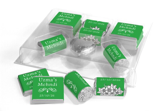 Mehndi Combo Box - Personalised Favours - Neapolitan Chocolates/Heart/Love Heart Sweets - Green V1