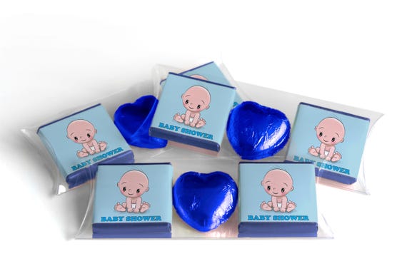 Choc Heart Trio - Baby Shower Chocolates - Personalised Favours - Blue Foils V6 Boy