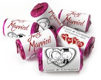 Wedding Sweets - Personalised Wedding Favours - Love Heart Sweets with Inner Foil choices - Cartoon, V14