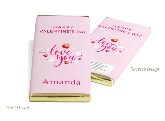 Valentines Chocolate Bars - Personalised Favors - 80g Milk Chocolate Bars in Gold & Silver Foils - V2