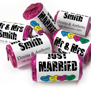 Wedding Sweets - Personalised Wedding Favours - Love Heart Sweets with Inner Foil choices - Black Text - V7