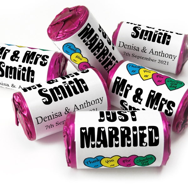 Wedding Sweets - Personalised Wedding Favours - Love Heart Sweets with Inner Foil choices - Black Text - V7