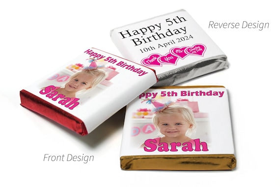 Birthday gifts - personalised favours - neapolitan chocolates - pink text with image & age