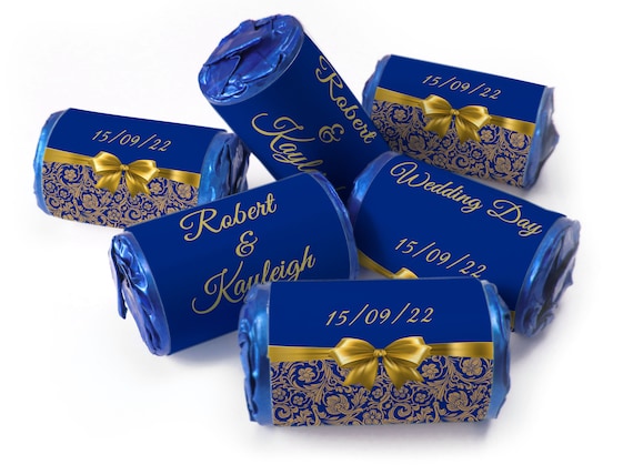 Wedding Favours - Personalised Love Heart Sweets with Inner Foil choices & Gold Bows - V16