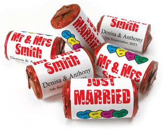 Wedding Sweets - Personalised Wedding Favours - Love Heart Sweets with Inner Foil choices, Red Text, Foil Choices - V7