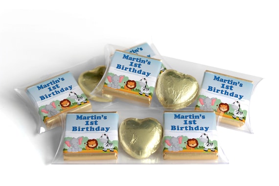 Choc Heart Trio Birthday Gifts - Jungle - Personalised Favours - Neapolitan Chocolates - Blue Text