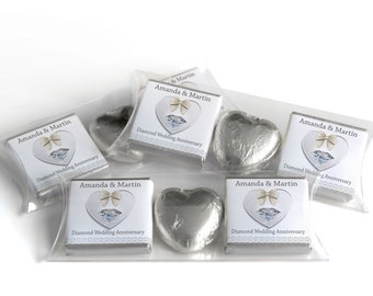 2 Choc Heart Trio Diamond Anniversary Chocolates - Personalised Favours - Neapolitan Chocolates - V1