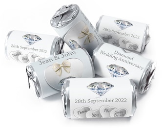 Diamond Wedding Anniversary Favours - Love Heart Sweets with Inner Foil choices - V1