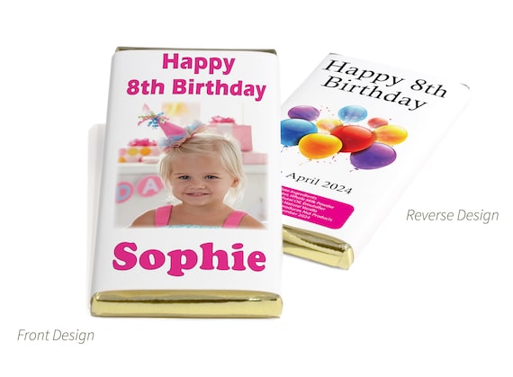 Birthday Girl Chocolate Bars - Personalised Favours - 80g Milk Chocolate Bars in Gold & Silver Foils with image - V0