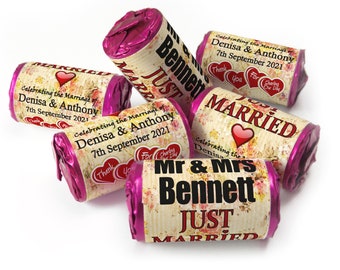 Wedding Sweets - Personalised Wedding Favours - Love Heart Sweets with Inner Foil choices, Vintage, Foil Choices - V2