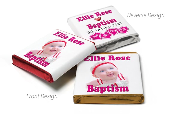 Baptism Chocolates - Personalised Favours - Neapolitan Chocolates - Pink - V2