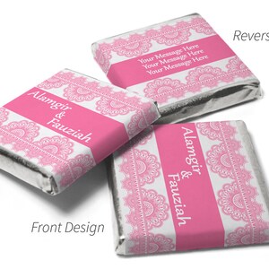 Mehndi / Wedding Chocolates Personalised Favours Neapolitan Chocolates Baby Pink Banner Silver