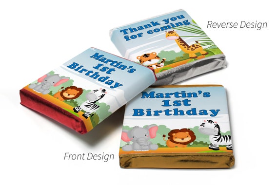 Birthday Gifts - Personalised Favours - Neapolitan Chocolates - Jungle - Blue Text with Age V0
