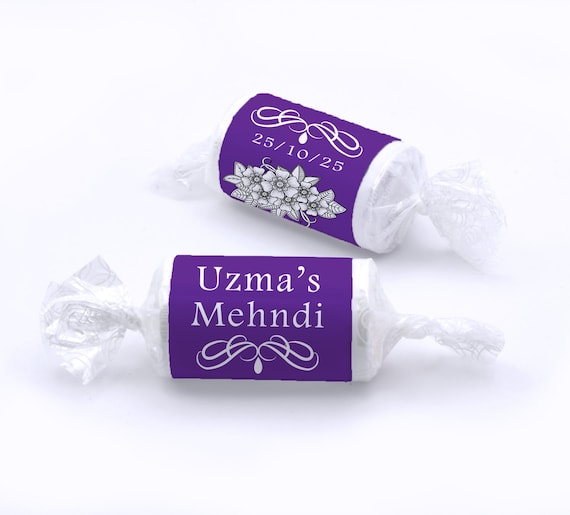 Mehndi Wedding Sweets - Personalised Favours - Love Heart Sweets, Mehndi GIFTS - V1 - Purple