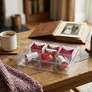 Ruby Wedding Anniversary Chocolates | Personalised 40th Anniversary Favours | Custom Heart Neapolitan Chocolate Gift Box V1