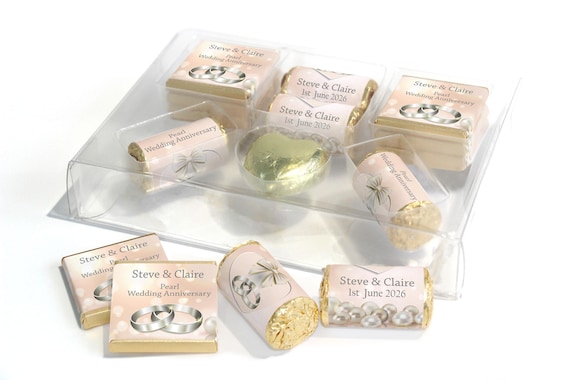 Pearl Wedding Anniversary Large Combo Box - Personalised Favours - Neapolitan Chocolates/Heart/Love Hearts - V1
