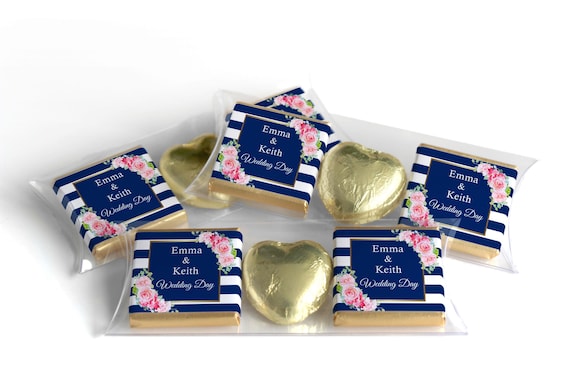 2 Choc Heart Trio Wedding Chocolates - Personalised Favours - Neapolitan Chocolates - V10 - Blue