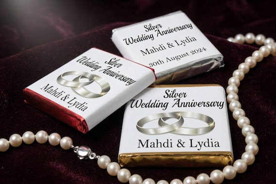 25th Silver Wedding Anniversary Favours | Personalised Chocolate Squares | Custom Party Gifts for Couples | Neapolitan V1