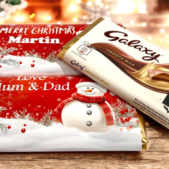 Galaxy Santa Chocolate Bars - Personalised Favors - Gifts, Stocking Fillers, Santa Chocolate, 100g Milk Galaxy Bars - V10