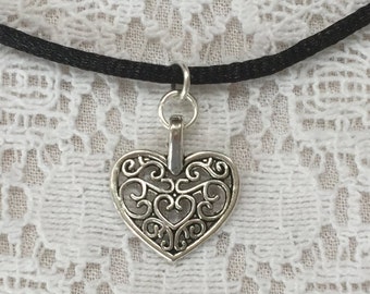 Heart Choker Necklace 90s choker necklace black cord choker necklace