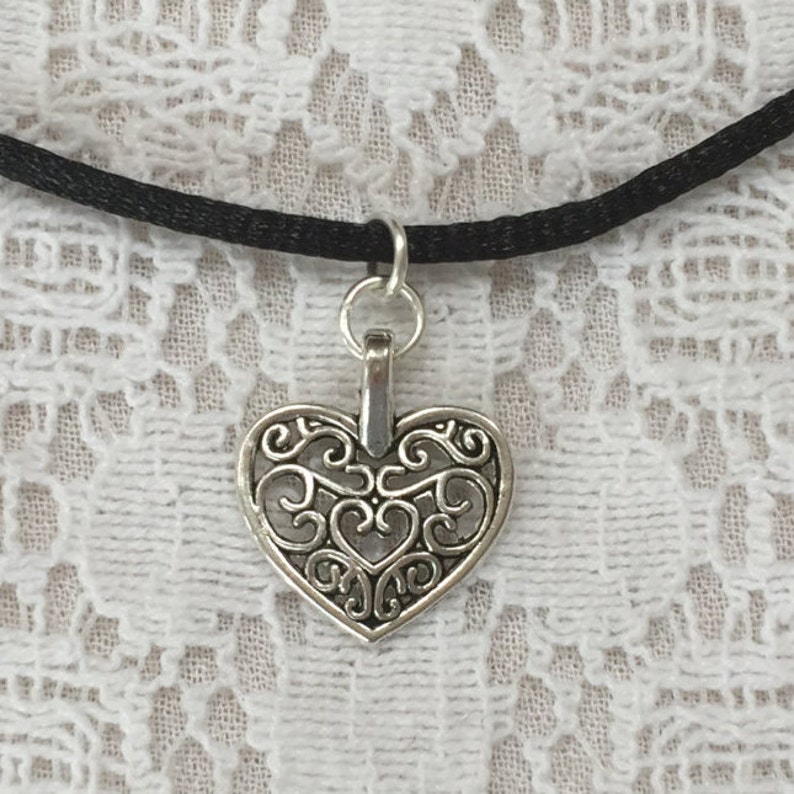 Heart Choker Necklace 90s choker necklace black cord choker necklace image 1