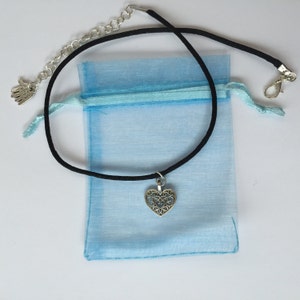 Silver Lace Heart Choker Necklace - 90s Black Cord Choker - Etsy