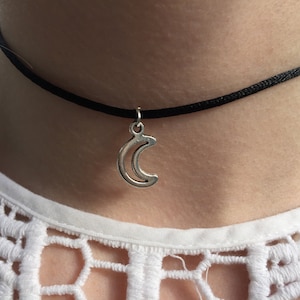 90s Moon Choker Necklace - Black Cord, Silver/gold Crescent Charm - Etsy