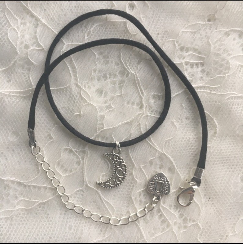 90s Moon Choker Necklace - Black Cord, Silver/gold Crescent Charm - Etsy
