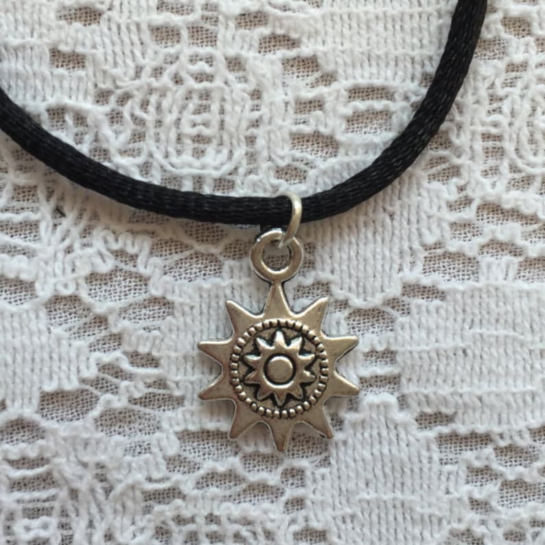 Sun choker necklace gold / silver sunflower 90s choker necklace on black cord image 10