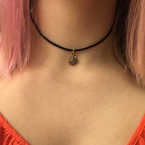 Sun choker necklace gold / silver sunflower 90s choker necklace on black cord image 3