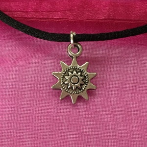 Sun choker necklace gold / silver sunflower 90s choker necklace on black cord image 7