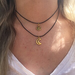 Double Choker Necklace Silver / Gold Sun and Moon Charms 90s Layered ...