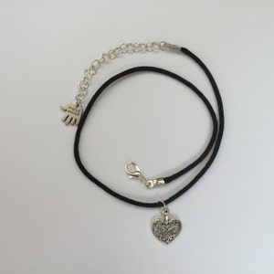 Silver Lace Heart Choker Necklace - 90s Black Cord Choker - Etsy
