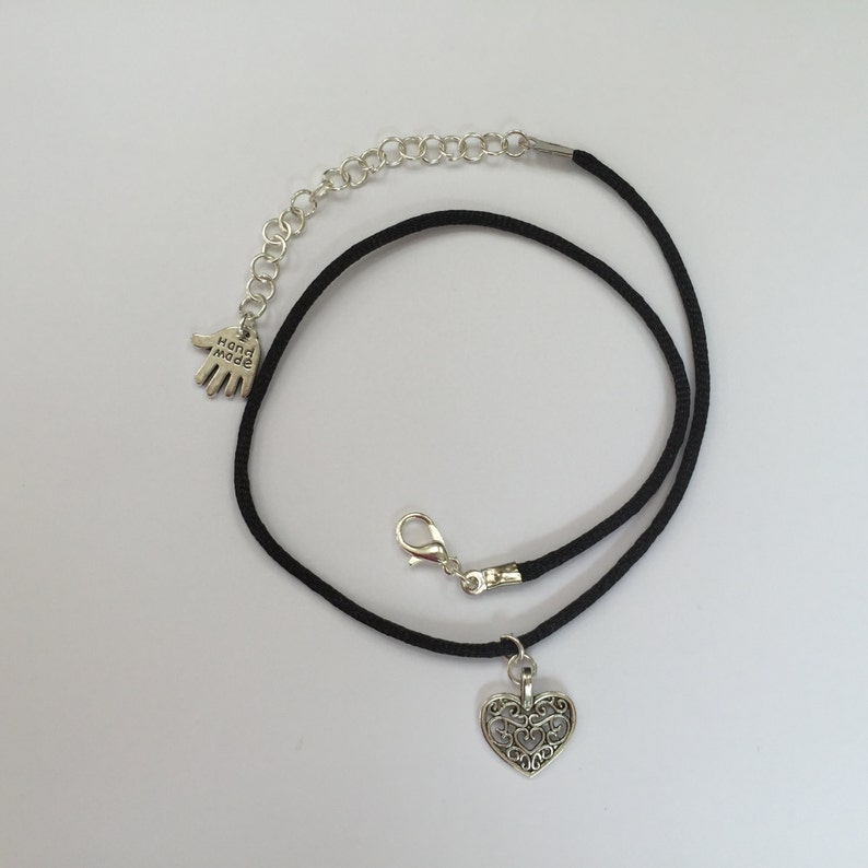 Heart Choker Necklace 90s choker necklace black cord choker necklace image 5