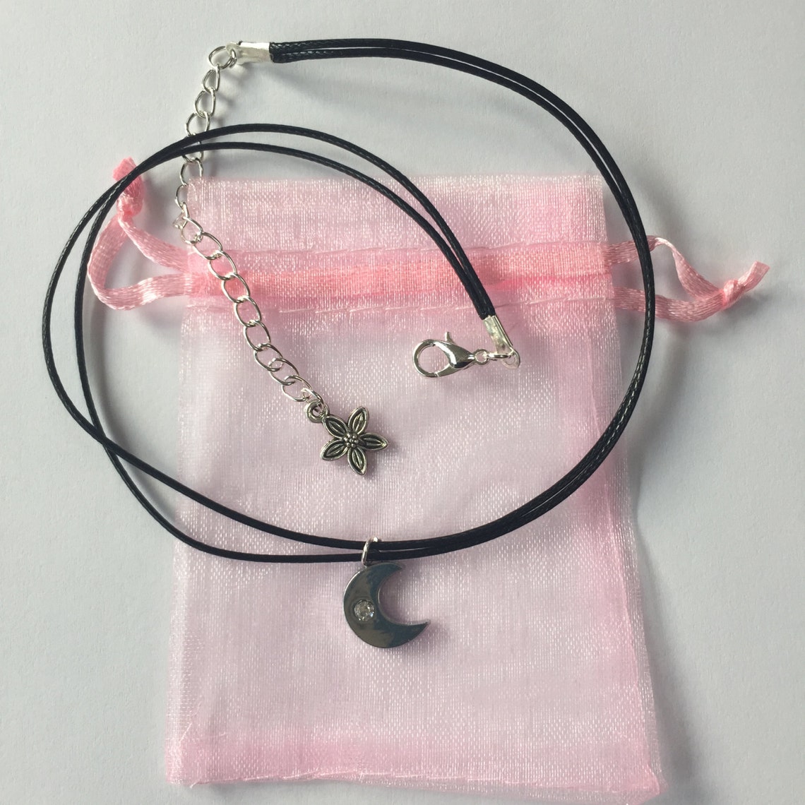 Moon Choker Necklace With Diamond Effect Inset 90s Black Cord Etsy