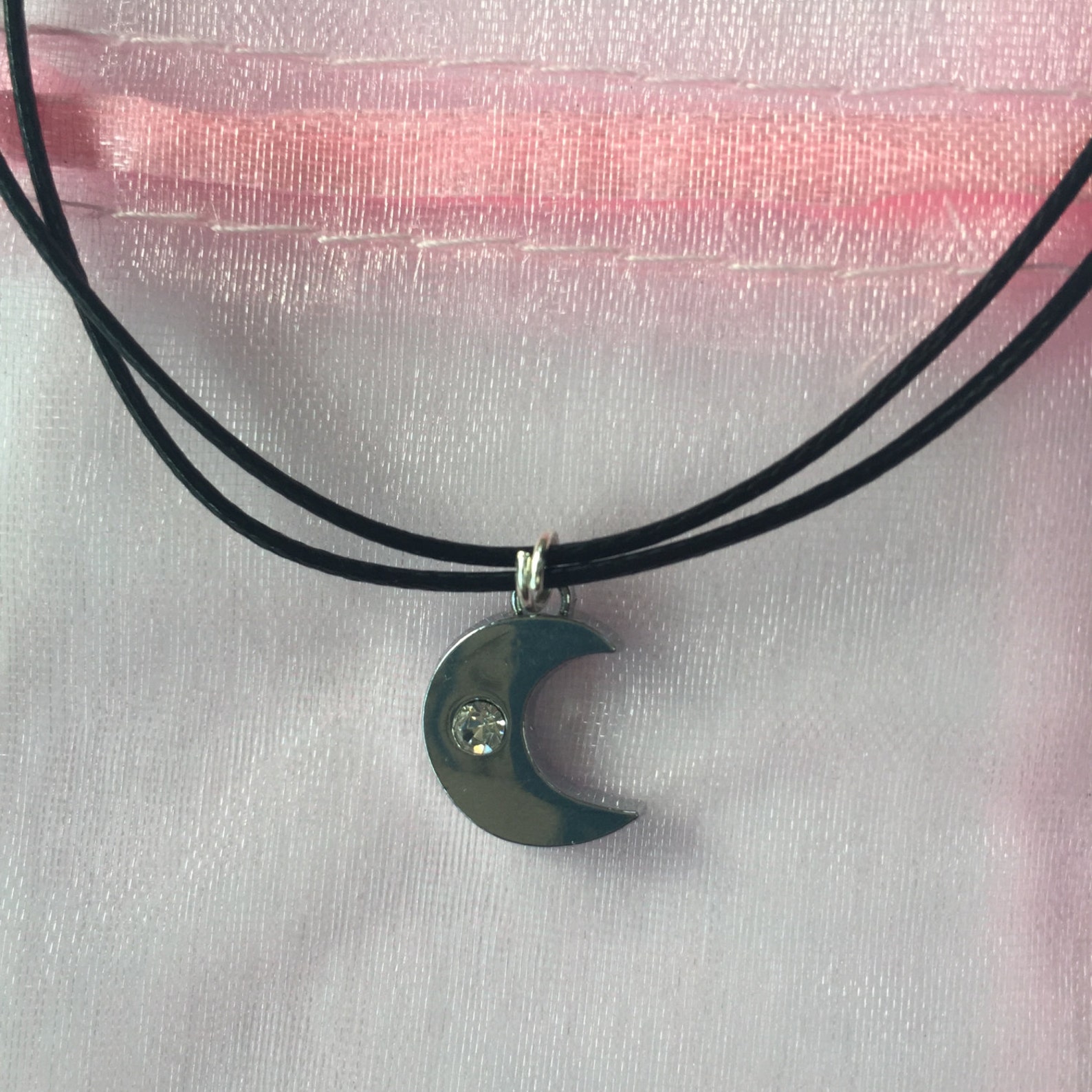 Moon Choker Necklace With Diamond Effect Inset 90s Black Cord Etsy