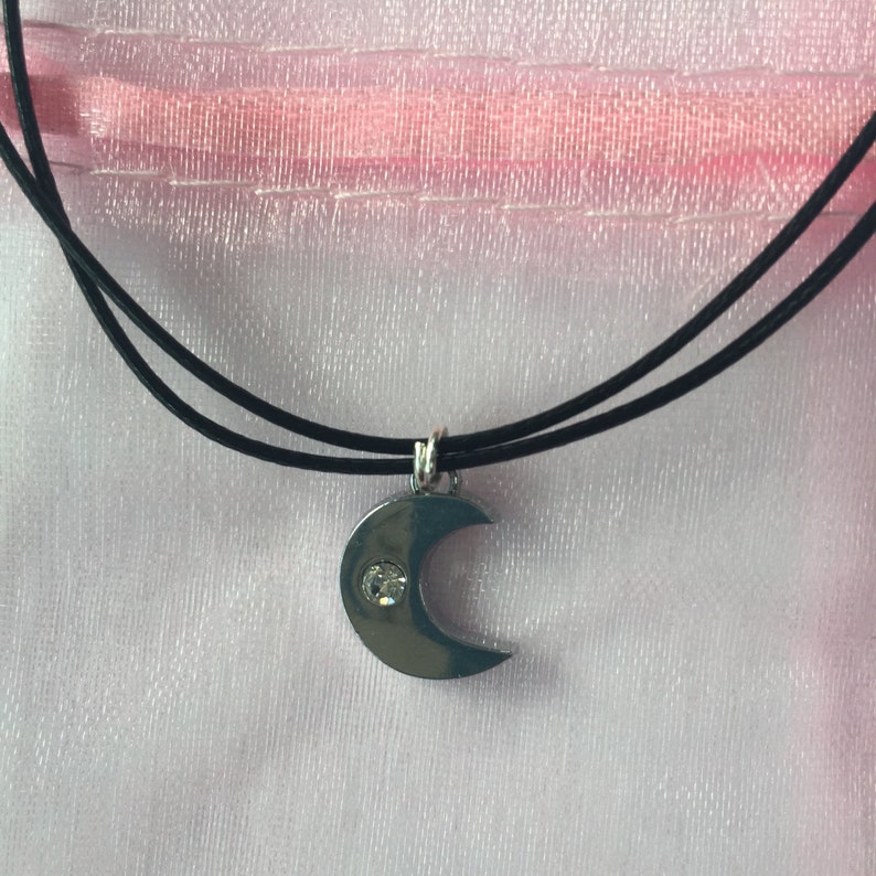 Moon Choker Necklace With Diamond Effect Inset 90s Black Cord Etsy