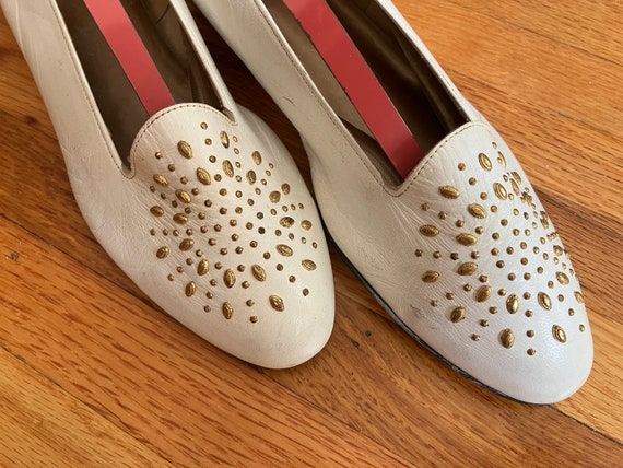 Vintage 1980s White Leather Loafers with Studs - image 2