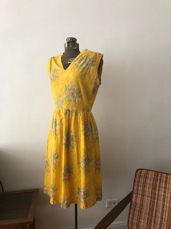 1980s Yellow Floral Dress