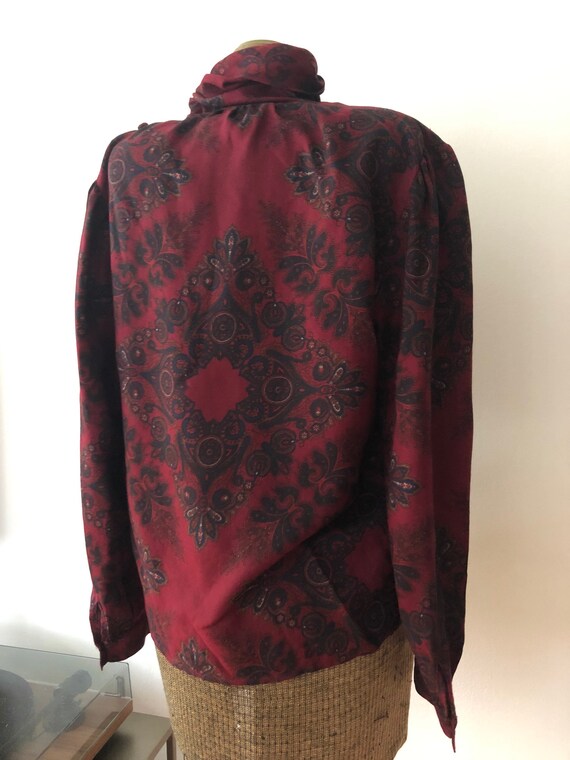 Vintage Dark Red Paisley Knit Blouse, 1970s - image 10