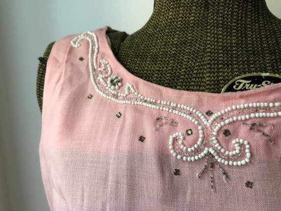 Vintage Pink Cocktail Dress with Beaded Neckline,… - image 4