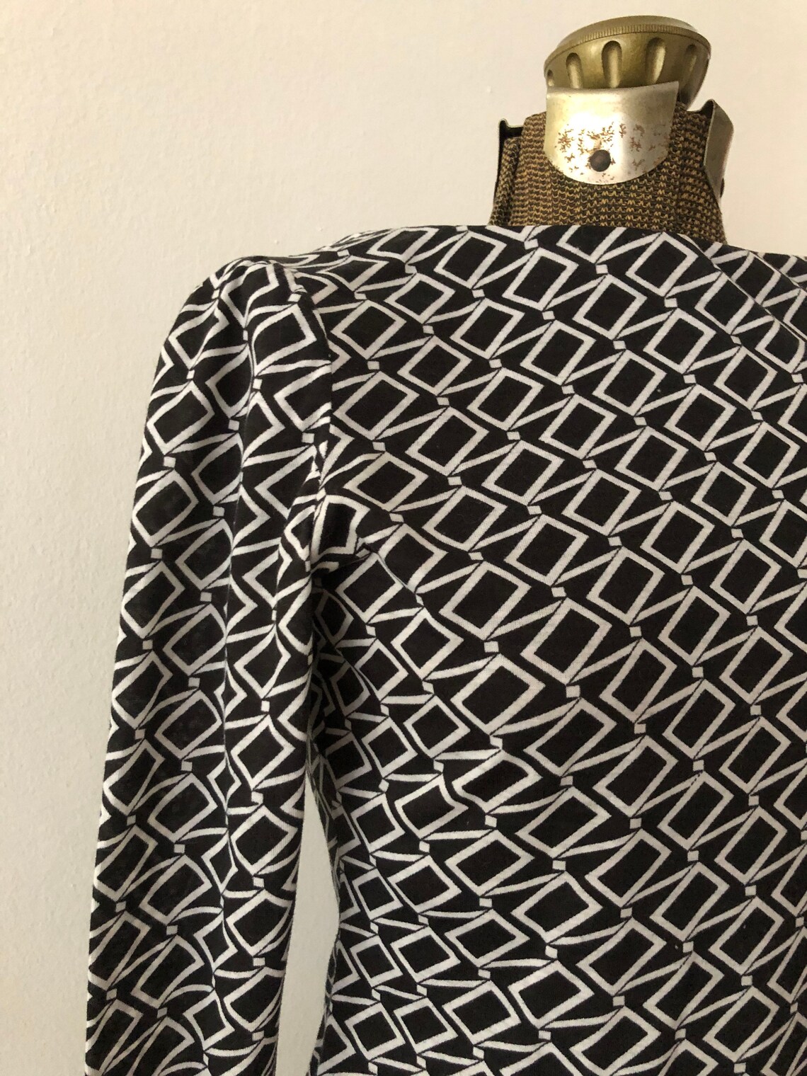 Vintage Black and White Longsleeve Shirt, Abstract Pattern Etsy