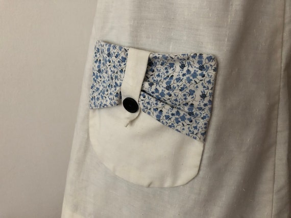 Vintage Linen Summer Dress, Blue & White, 1960s - image 6