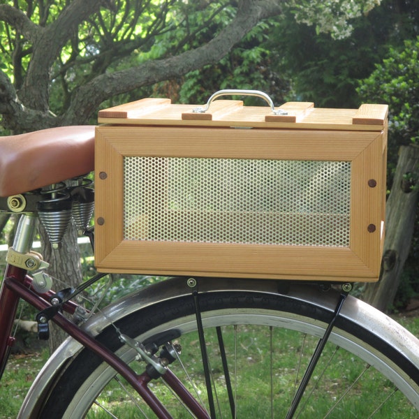 Bike Cargo Box with top.  Rear mount, hand-made, cedar wood box